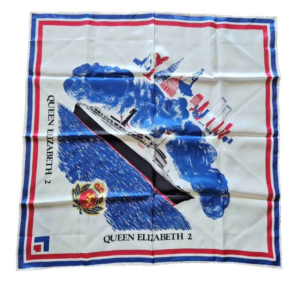 NEW Queen Elizabeth 2 Cunard Cruise-ship Vintage Ladies Scarf Red White Blue
